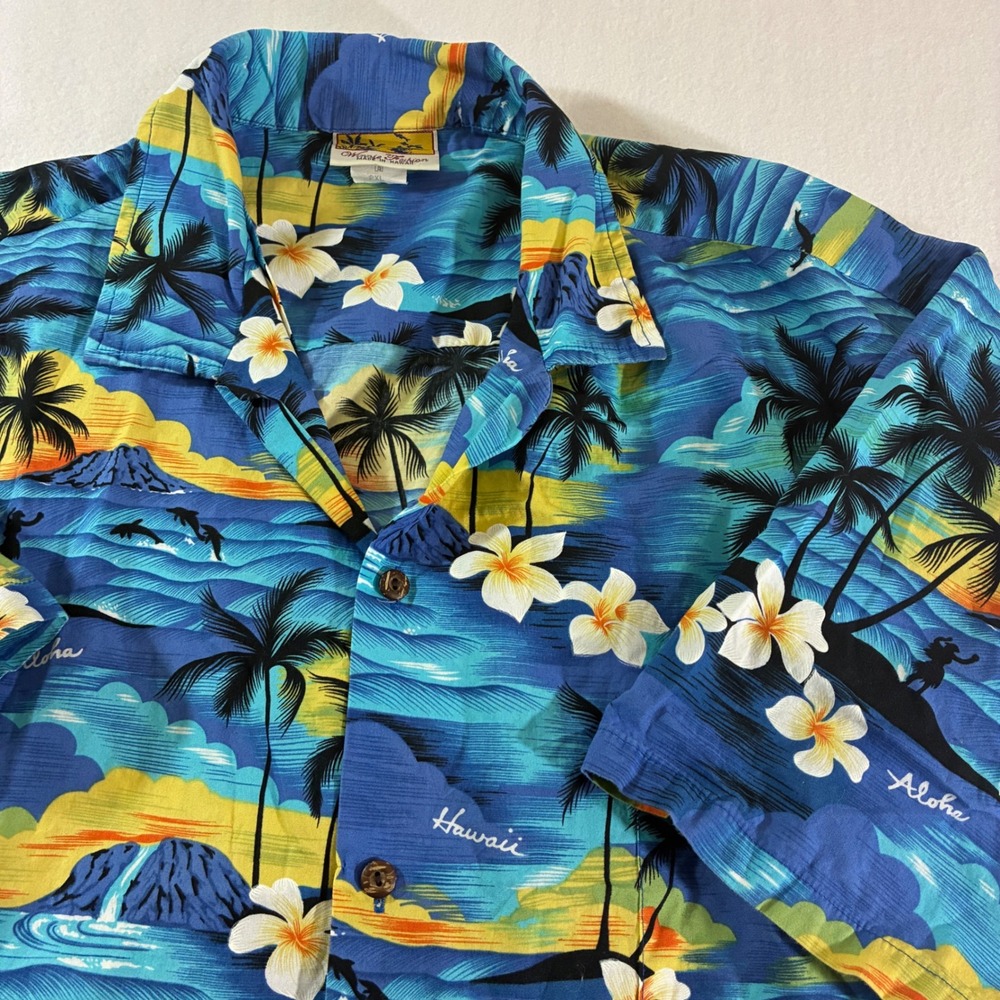 Winnie Fashion Shirt Mens 2XL Blue Hawaiian 100% Cotton Relaxed Button Up